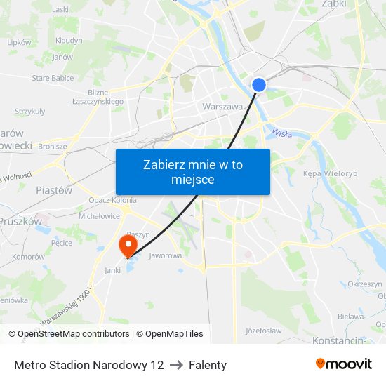 Metro Stadion Narodowy 12 to Falenty map