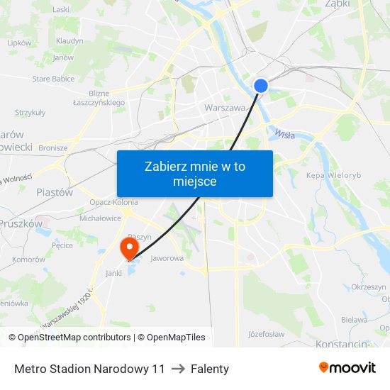 Metro Stadion Narodowy 11 to Falenty map