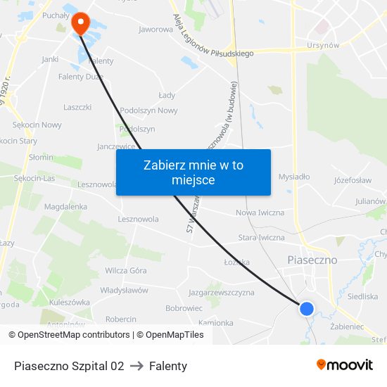 Piaseczno Szpital 02 to Falenty map