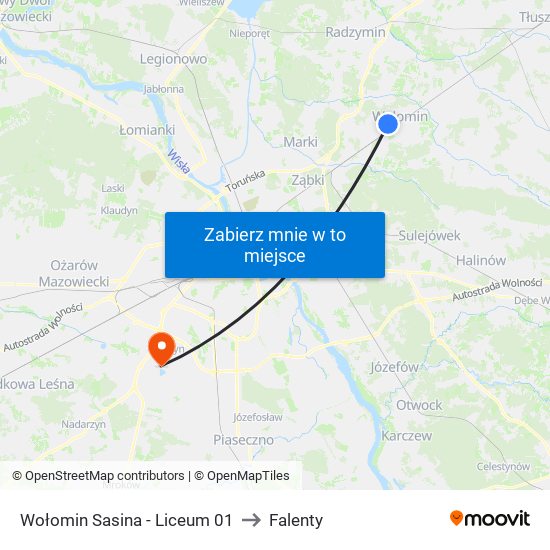 Wołomin Sasina-Liceum to Falenty map