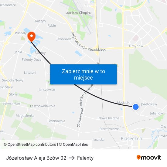 Józefosław Aleja Bzów to Falenty map