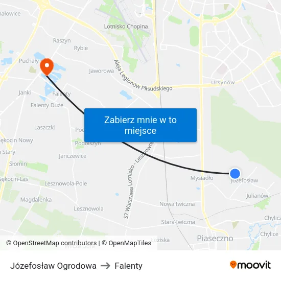Józefosław Ogrodowa to Falenty map
