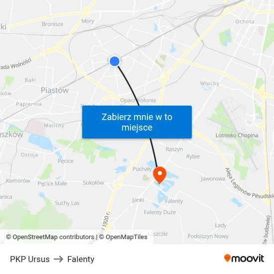 PKP Ursus to Falenty map