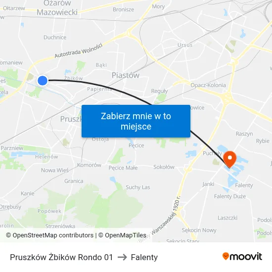 Pruszków Żbików Rondo 01 to Falenty map