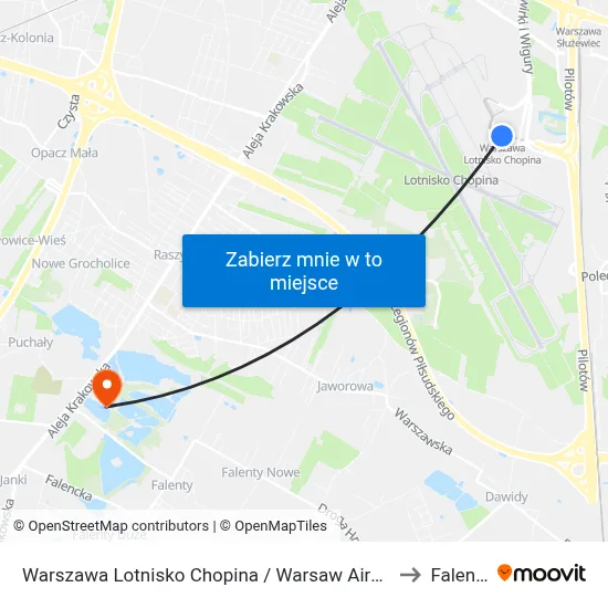 Warszawa Lotnisko Chopina / Warsaw Airport to Falenty map
