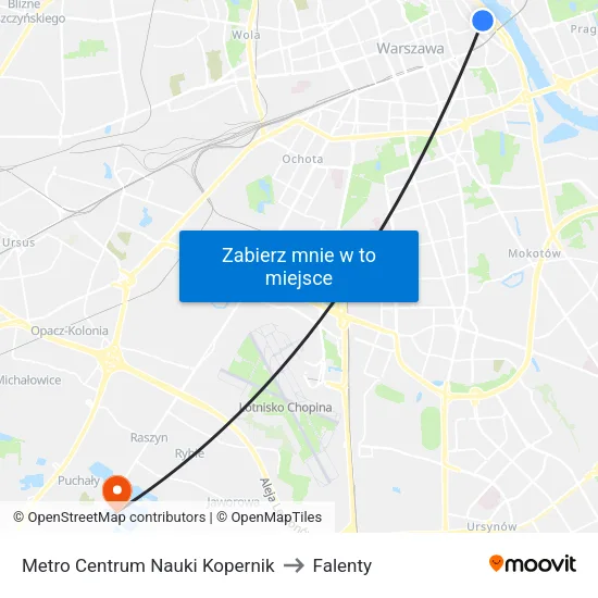 Metro Centrum Nauki Kopernik to Falenty map