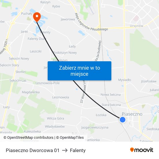 Piaseczno Dworcowa 01 to Falenty map