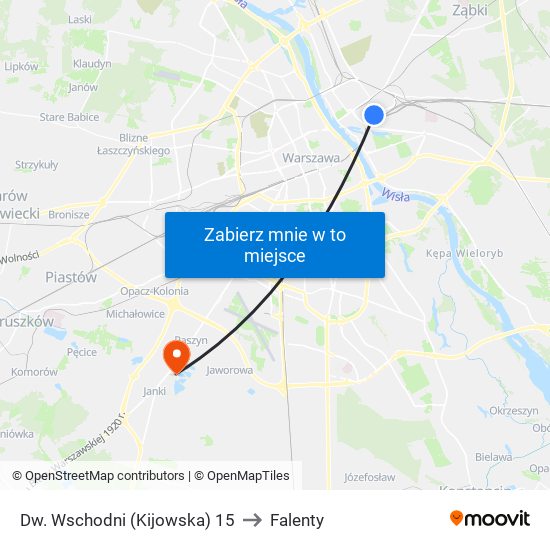 Dw. Wschodni (Kijowska) to Falenty map