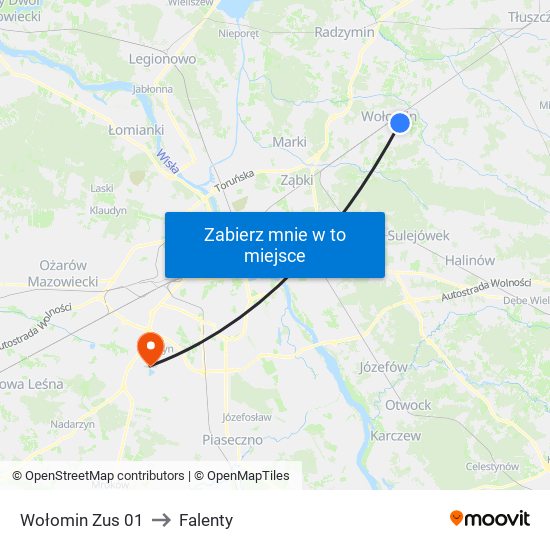 Wołomin Zus to Falenty map