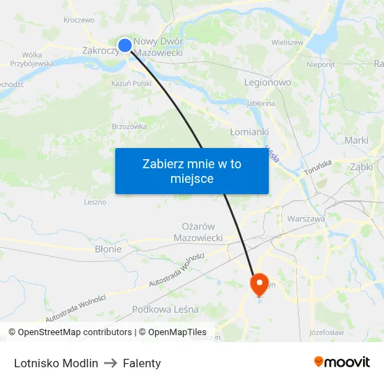 Lotnisko Modlin to Falenty map