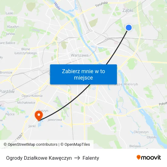 Ogrody Działkowe Kawęczyn to Falenty map