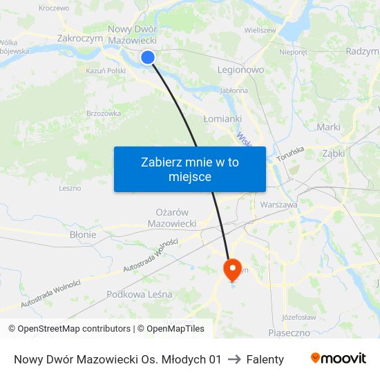 Nowy Dwór Mazowiecki Os. Młodych to Falenty map