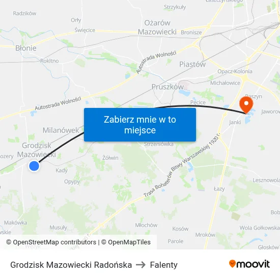 Grodzisk Mazowiecki Radońska to Falenty map