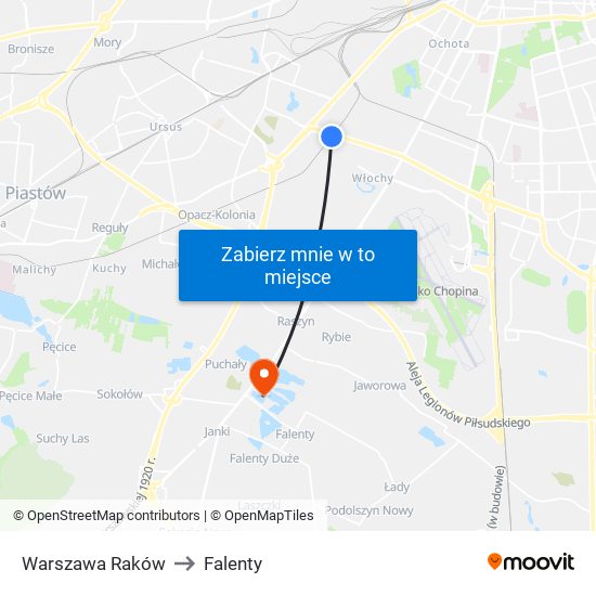 Warszawa Raków to Falenty map