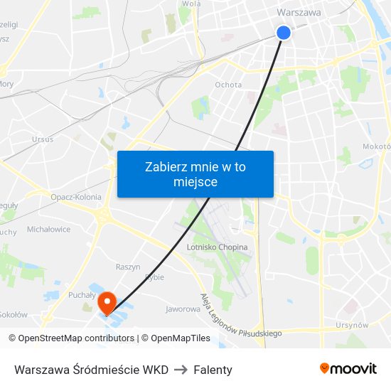 Warszawa Śródmieście WKD to Falenty map