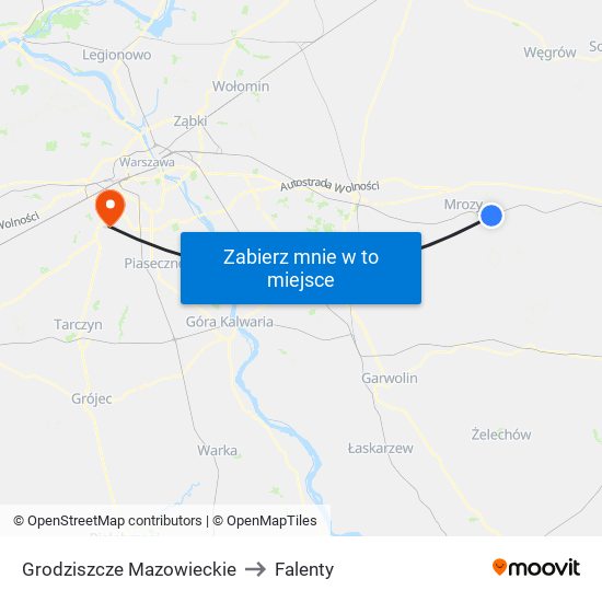 Grodziszcze Mazowieckie to Falenty map