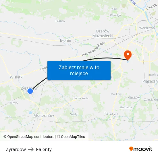 Żyrardów to Falenty map