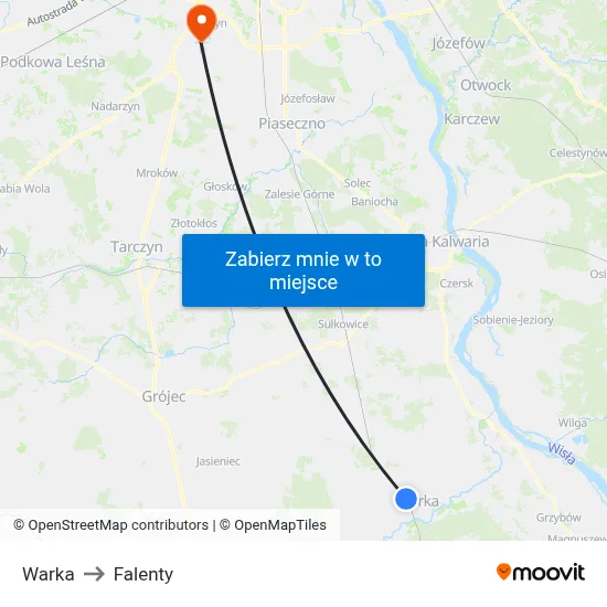 Warka to Falenty map
