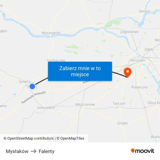 Mysłaków to Falenty map