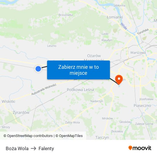 Boża Wola to Falenty map