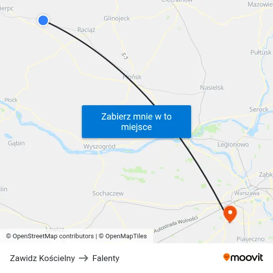 Zawidz Kościelny to Falenty map