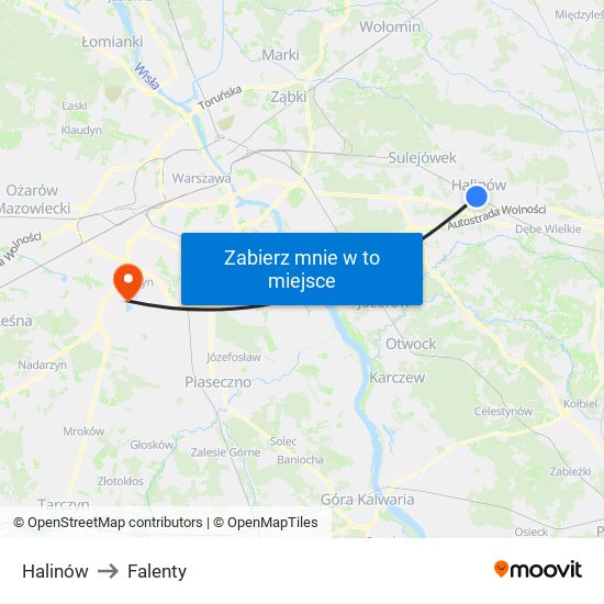 Halinów to Falenty map