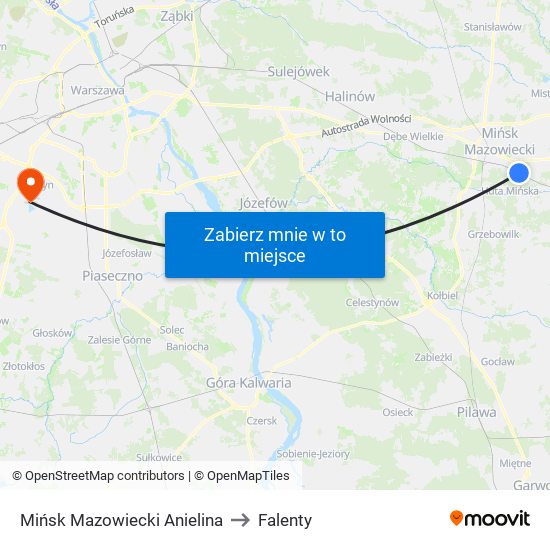 Mińsk Mazowiecki Anielina to Falenty map