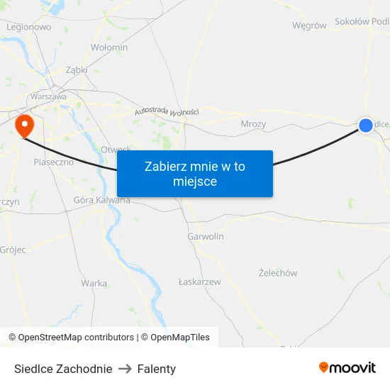 Siedlce Zachodnie to Falenty map