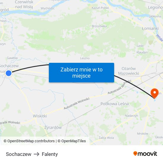 Sochaczew to Falenty map