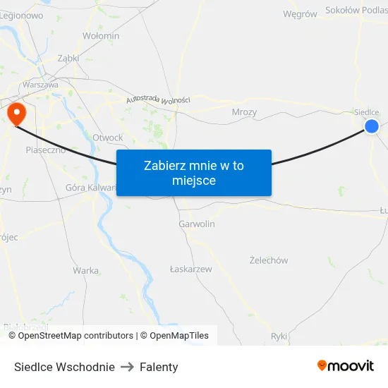 Siedlce Wschodnie to Falenty map