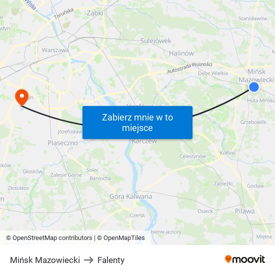 Mińsk Mazowiecki to Falenty map