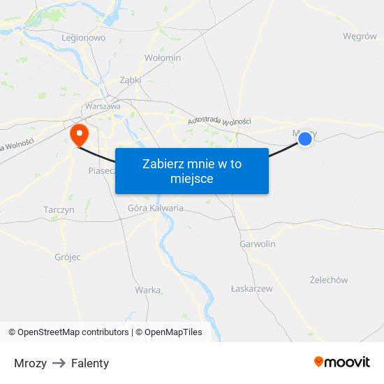 Mrozy to Falenty map