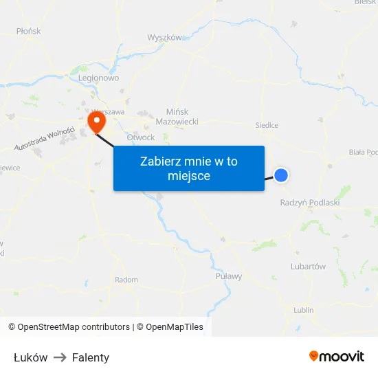 Łuków to Falenty map