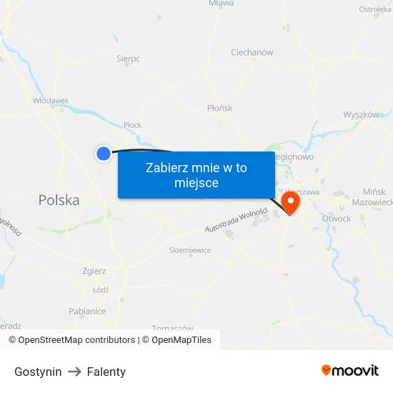 Gostynin to Falenty map