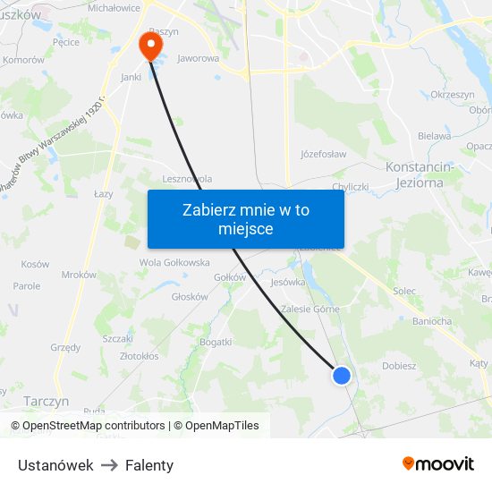Ustanówek to Falenty map