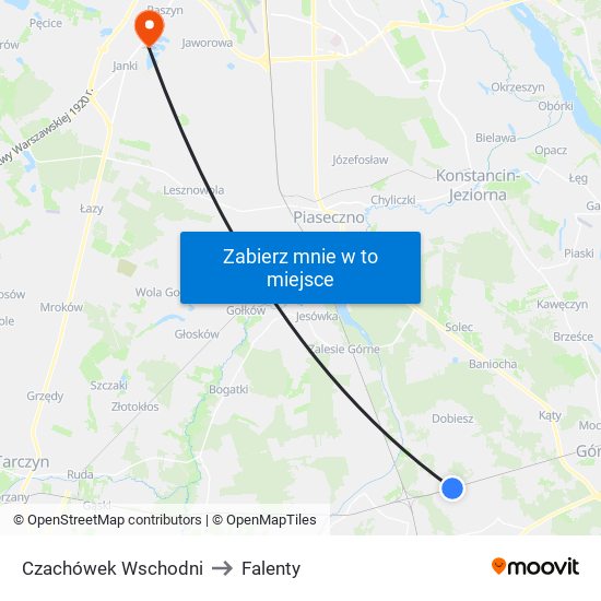 Czachówek Wschodni to Falenty map