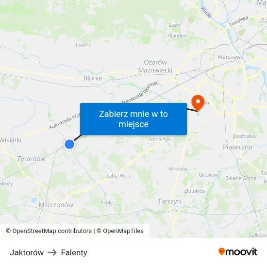 Jaktorów to Falenty map