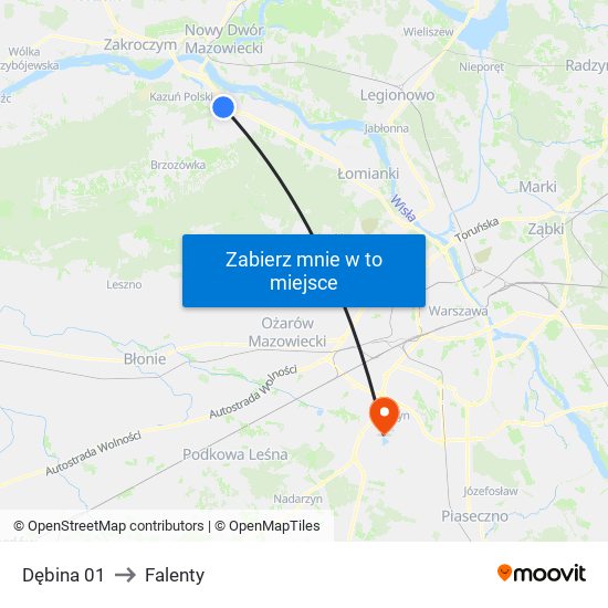 Dębina 01 to Falenty map