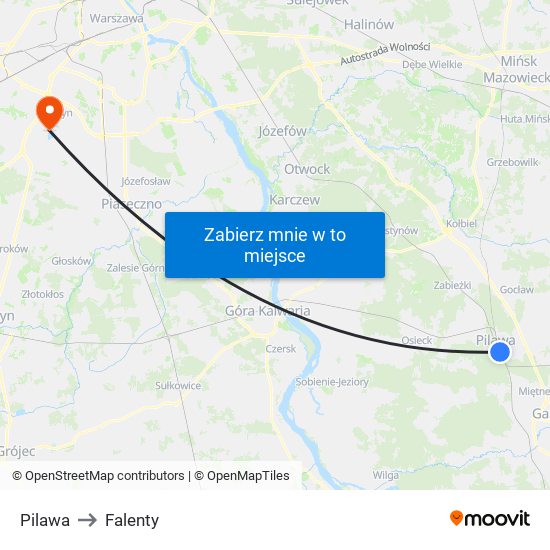 Pilawa to Falenty map