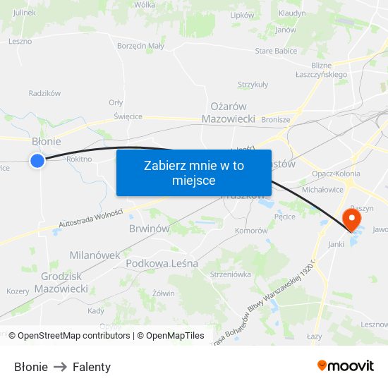 Błonie to Falenty map