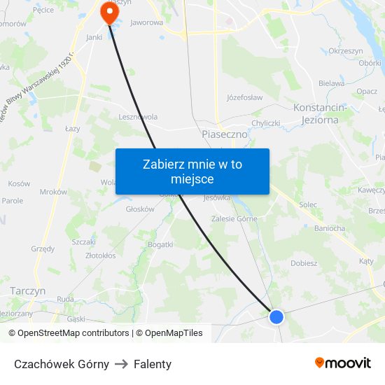 Czachówek Górny to Falenty map