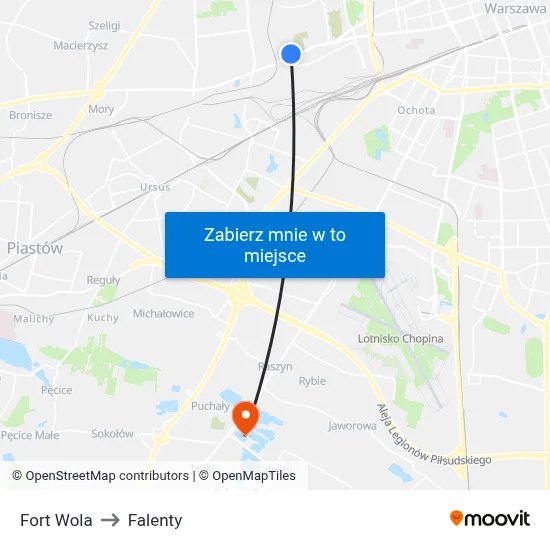 Fort Wola to Falenty map