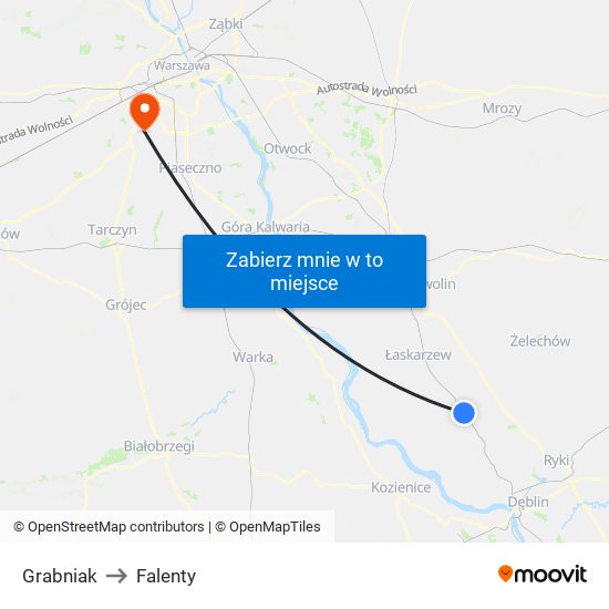 Grabniak to Falenty map