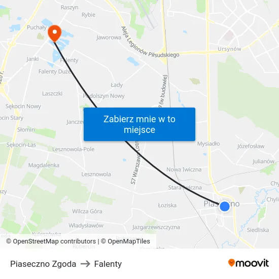 Piaseczno Zgoda to Falenty map