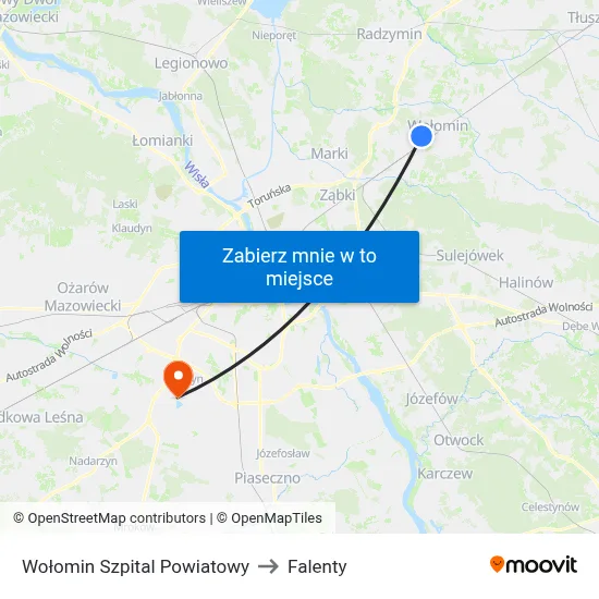 Wołomin Szpital Powiatowy to Falenty map