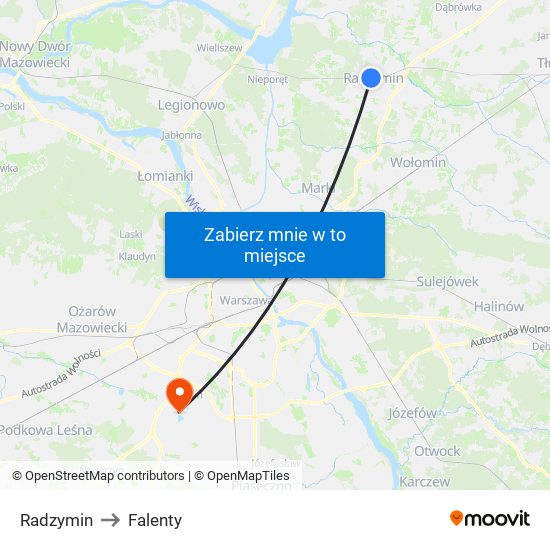 Radzymin to Falenty map