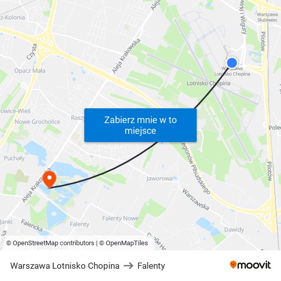 Warszawa Lotnisko Chopina to Falenty map
