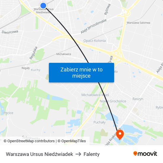 Warszawa Ursus Niedźwiadek to Falenty map