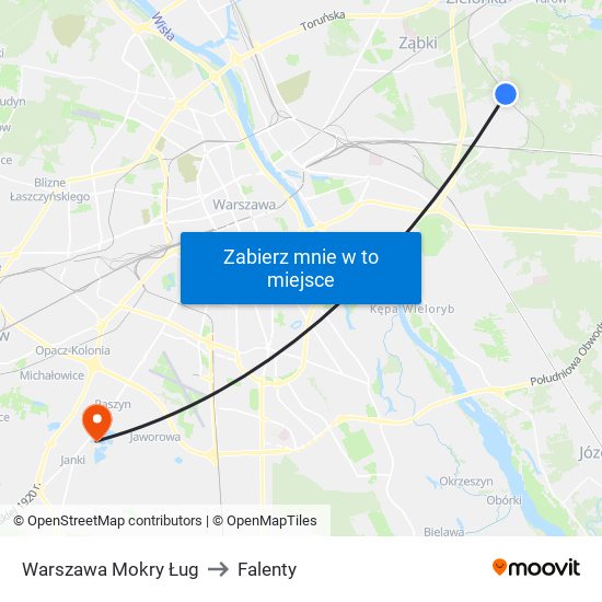 Warszawa Mokry Ług to Falenty map