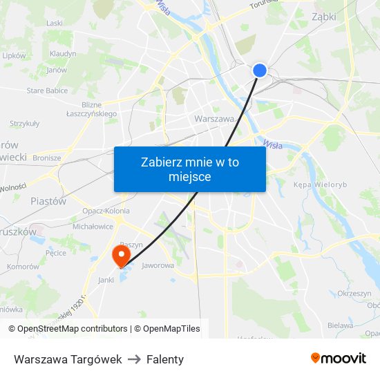 Warszawa Targówek to Falenty map